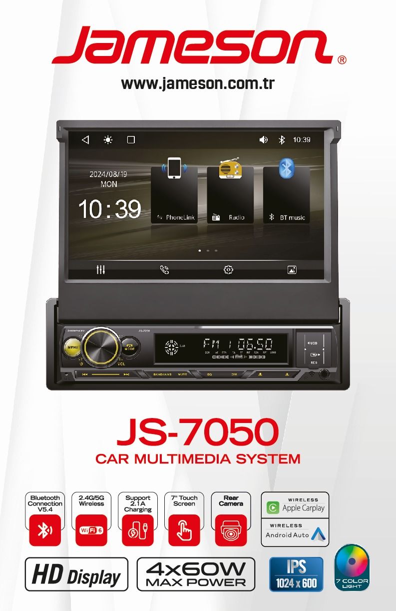 JAMESON JS-7050 INDASH TEYP CARPLAY ANDROİD AUTO AHD KAMERA